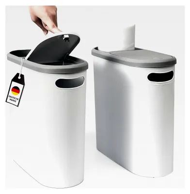 Produktbild von Kleiner Mülleimer mit Deckel 10L, schmaler Abfalleimer mit Pressfunktion für Bad, Küche und Schlafzimmer