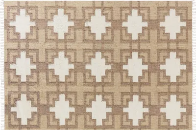 Produktbild von BELIANI Teppich Beige Jute und Baumwolle Rechteckig 160 x 230 cm Geometrisches Muster Fransen Handgewebt Boho Kurzhaar für Fußbodenheizung Wohnzimmer