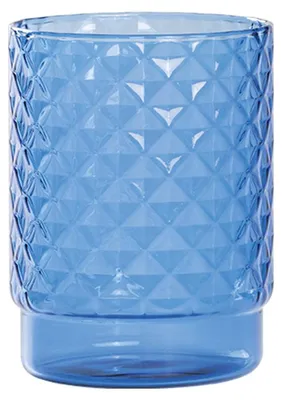 Immagine prodotto di Isolano Set 4 Tumbler Impilabili in Vetro Borosilicato Soffiato a Mano, Colore Bluino, Design Diamantato per Tavola e Bar Moderno ed Elegante