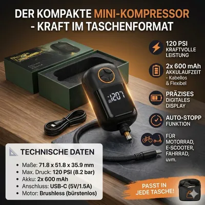Produktbild von Yourscooter Mini Kompressor, 10 Bar für E-Scooter und Motorrad