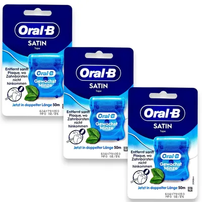 Produktbild von 3x Oral-B SatinTape Zahnseide gewachst Minze 3x 50m
