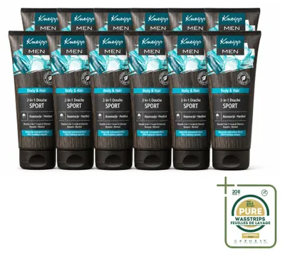Immagine prodotto di 12 confezioni di Kneipp Men 2-in-1, gel doccia e shampoo sportivi, da 200 ml ciascuna - confezione risparmio - 12 pezzi