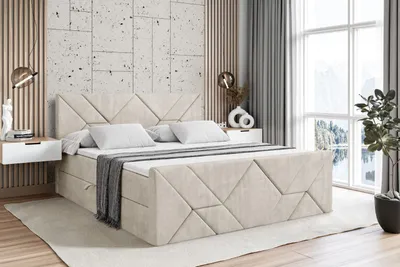 Produktbild von ALTDECOR Boxspringbett mit Fußteil, H3 Matratze und Topper - 200x200 cm - BARWA-Z - Beige Samt - Polsterbett mit Bettkasten und Lattenrost, Bett mit Stauraum