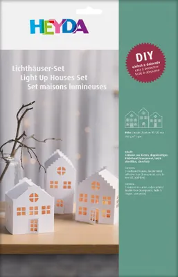 Produktbild von HEYDA Lichtdorf-Bastelset Häuser Karton weiß 3-teilig
