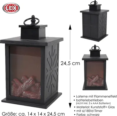 Produktbild von Laterne mit Flammeneffekt Batterie Timer Gartenlaterne Windlicht Feuer Glas Deko