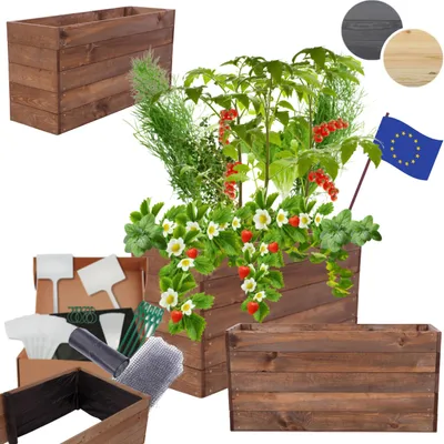 Produktbild von MODO24 Hochbeet Holz, Pflanzkasten, Massivholz, Kiefer, Kräuterbeet, Blumenkasten, Garten, Terrasse, 45x83x30 cm, Braun, ZP06