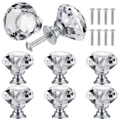 Produktbild von 8 Kristallmöbelknöpfe, Kristallmöbelgriffe, Kristallschubladenknöpfe, Schrankgriffe, Möbelgriffe, Knöpfe – 30 mm