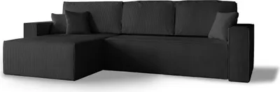 Produktbild von Ecksofa mit Schlaffunktion Amalia L - Ecksofa Cord -LINKS, Ecksofa Schwarz, L-Form, Schlafsofa, Ecksofas schlaffunktion , Eckcouch
