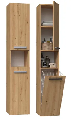 Immagine prodotto di Mobile bagno stretto con cestino ATSO - rovere artigianale