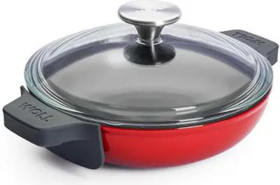 Produktbild von Woll, Iron, Wok, rund mit Glasdeckel mit Silikongriff Chili Red, 18 cm, 5.5 cm hoch