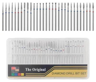 Immagine prodotto di Set di punte per fresa elettrica da 30 pezzi, in diamante e carburo di tungsteno, per unghie in gel e acrilico, manicure e pedicure