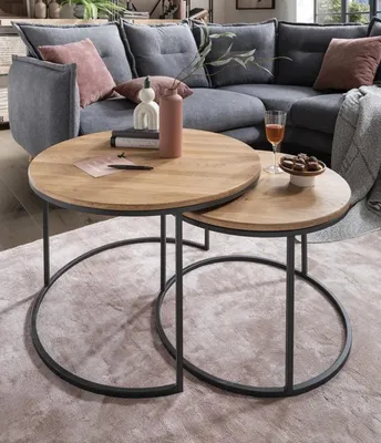 Produktbild von Couchtisch 2er-Set 'Lissabon' Wildeiche Stahl schwarz