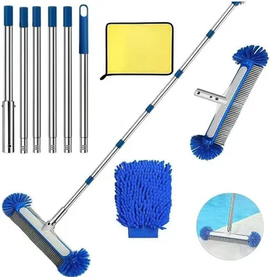 Produktbild von Poolbürsten-Set mit Teleskopstielen, 230 cm, Edelstahl, Reinigung für Schwimmbad