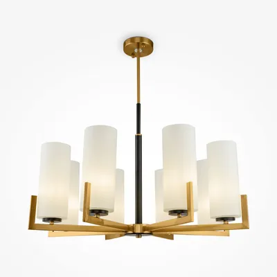 Produktbild von Kronleuchter Glas Metall E27 B: 76 cm in Messing Weiß Schwarz 8-flammig Modern Lüster Deckenleuchte