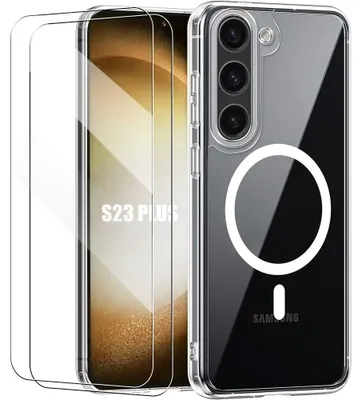 Image de Coque + 2 Verres Trempés pour Samsung Galaxy S23 Plus, avec Cercle Magnétique - Transparent