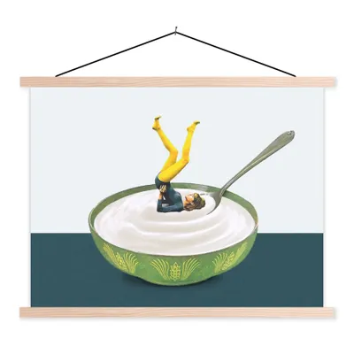 Produktbild von MuchoWow® Textilposter Joghurt - Yoga - Retro 40x30 cm mit holzfarbenen Rahmen - Bilder