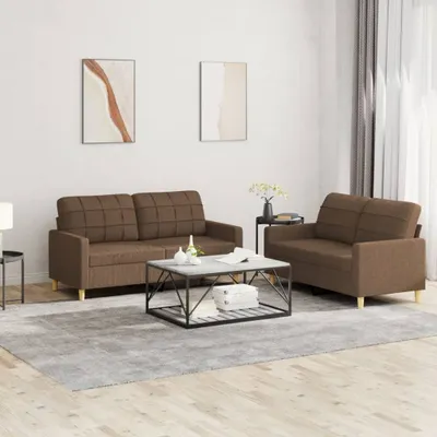 Produktbild von "im Angebot" 2-tlg. Sofagarnitur - Sofa-Set - Couchgarnitur - mit Kissen Braun Stoff - Klassische Sofas CC8829