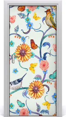 Produktbild von Tulup Türaufkleber 95x205 cm Dekorative Aufkleber Selbstklebend Wasserdichte Tapete Abnehmbar Schlafzimmer Wohnzimmer Wohnkultur - Schmetterling Blume