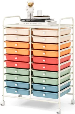 Immagine prodotto di Carrello con 20 cassetti impilabile, carrello con cassetti per il bagno, carrello da cucina con rotelle bloccabili, carrello portaoggetti 64x39x88 cm, vari colori