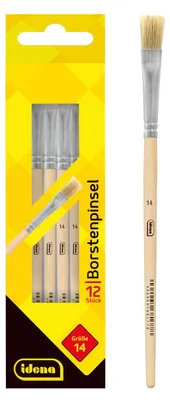 Immagine prodotto di Idena 90099 - Pennelli a setole, taglia 14, con manico in legno non verniciato, set da 12, per pittura