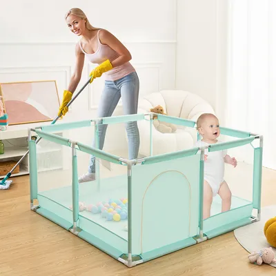 Produktbild von Leichtes Laufgitter für Baby und Kleinkinder 128x66CM Laufstall Perfektes Baby-Laufgitter für Haus & Garten Sicherer Spielraum von 0 bis 3 Jahren, Grün