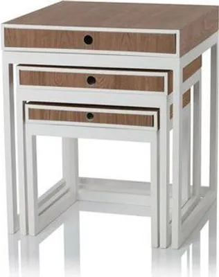 Produktbild von 3 Beistelltische mit Schublade, platzsparend stapelbar max. 47 x 47 x 57 cm