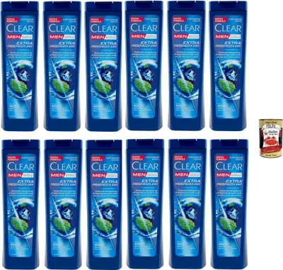 Produktbild von Clear Extra Freschezza 24H Men Shampoo für alle Haar- und Kopfhauttypen - Extra Frische Shampoo 12x 225ml + Italian Gourmet polpa 400g