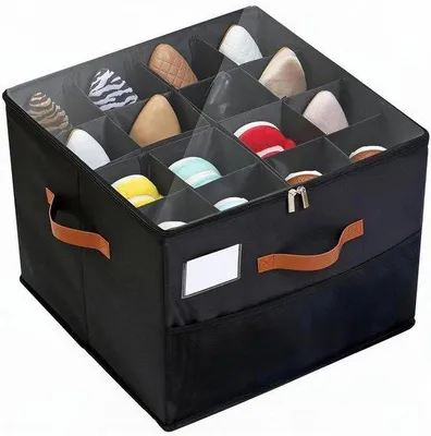 Produktbild von Schuhbox - Schuhorganizer - Schuhe Im Ordnung - Verstellbare Aufteiler - 16 Paare - Schwarz Mit Netz