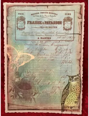 Image de Carte postale vintage représentant un nid d'oiseaux et un hibou, avec effet pailleté