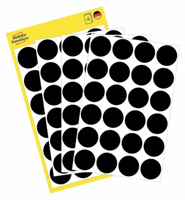 Produktbild von Avery Zweckform 3003, Markierungspunkte, ? 18 mm, 96 Markierungspunkte / 4 Bögen, Schwarz