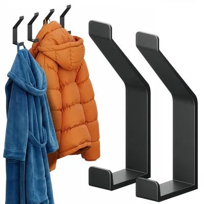 Image de Crochets de vestiaire noirs, crochets muraux pour manteaux, lot de 6 crochets de vestiaire, crochets muraux, crochets de vestiaire en aluminium