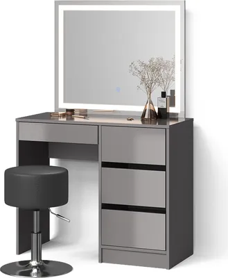 Produktbild von Schminktisch Livinity Imola Grau mit LED Spiegel und Hocker, Model 52429