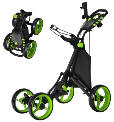 Productafbeelding van Golftrolley 4-wiel golftrolley golfkar golf opvouwbaar golfcaddy golf duwkar gemaakt van aluminium groen