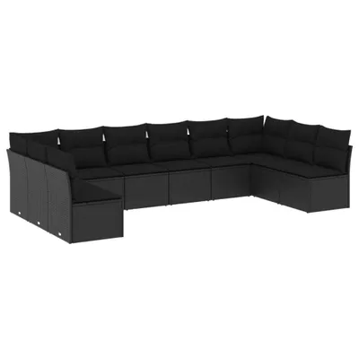 Produktbild von vidaXL 10-tlg. Garten-Sofagarnitur mit Kissen Schwarz Poly Rattan