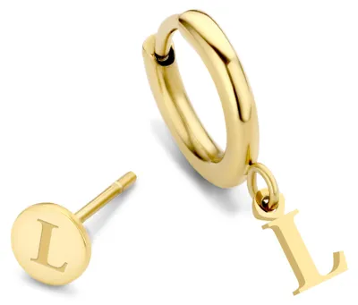 Produktbild von CO88 Collection Alphabet 8CE-70368 Ohrstecker und Ohrring aus Stahl – Buchstabe L – 6 mm und 12 mm – Initialenschmuck – Goldfarben