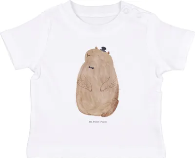Produktbild von Mr. & Mrs. Panda Organic Baby Shirt Murmeltier 0. - 6. Monat - Weiß - Geschenk, Anstand, Knigge, Lustige Sprüche, Freundlichkeit, Kleinkind, Jerseyshirt, Fröhlichkeit