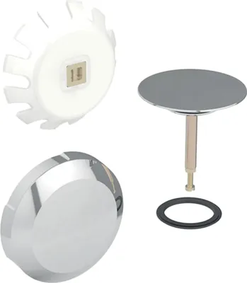 A collage of three different plumbing parts for a bathtub drain.