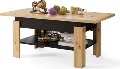 Produktbild von All4All Couchtisch Rino , Kaffeetisch , Wohnzimmertisch mit Ablage , Sofatisch , ausziehbar bis 170cm , höhenverstellbar , 130x65cm , 05 , Artisan+ Schwarz
