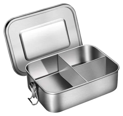 Obrázek produktu pro Nerezový box na oběd bento, 1200ml box na oběd bento pro děti a dospělé, kovový box na oběd se 3 přihrádkami a silikonovým těsněním