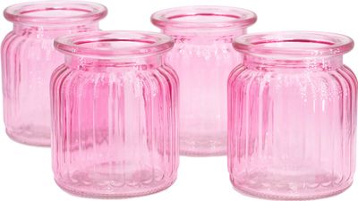 Windlicht Glas gerillt 8x9cm 4er Set rosa