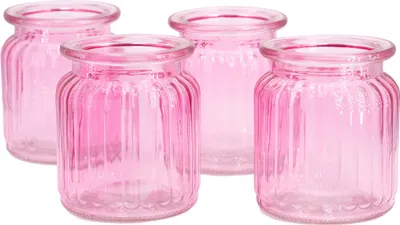 Produktbild von Windlicht Glas gerillt 8x9cm 4er Set rosa