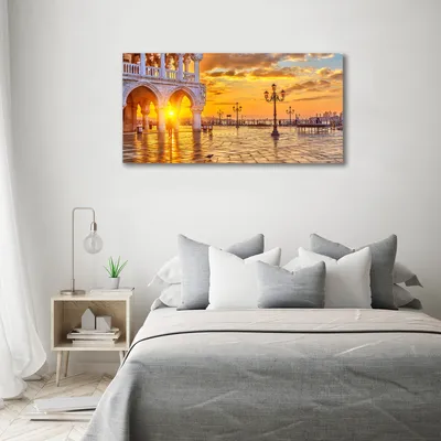 Produktbild von Tulup Glas-Bild -140x70- Wandkunst Dekorative Wand für Küche & Wohnzimmer - Sehenswürdigkeiten & Architektur - Venedig Italien - Gelb