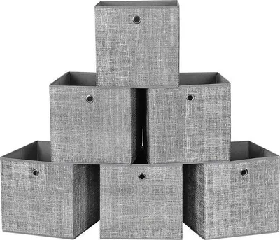Obrázek produktu pro Sada 6 úložných košů - Skládací - Netkaná textilie - Skvrnitě šedá - 30x30x30 cm Úložný box - Úložný box