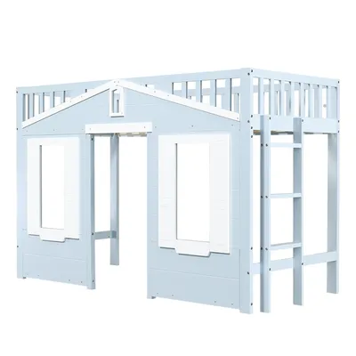 Produktbild von Hochbett mit Lattenrost und Spielraum, Kinderbett mit Rausfallschutz und Leiter, 90x200 cm, Jugendbett
