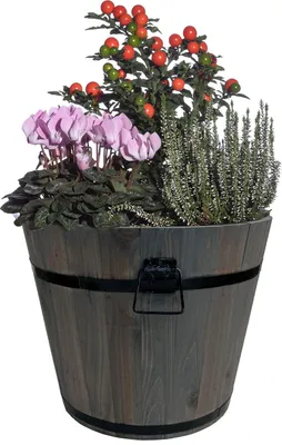 Produktbild von Holz Pflanzkasten - Pflanzkübel - Kräuterbeet - Pflanzkübel - Pflanzentopf - Balkonkasten - Holzkübel - Dekokasten - Dekokübel - Shabby-Look - Größe S = 19,5cm - Höhe 19cm