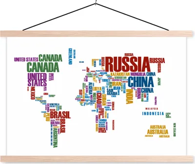 Produktbild von MuchoWow® Textilposter Weltkarte - Buchstaben - Farben - Kinder - Mädchen 60x40 cm mit holzfarbenen Rahmen - Bilder