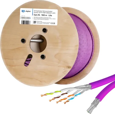 Produktbild von hb-digital Netzwerkkabel Duplex 100m CAT 7a Kabel max. 1200 MHz S/FTP AWG23 LSZH lila