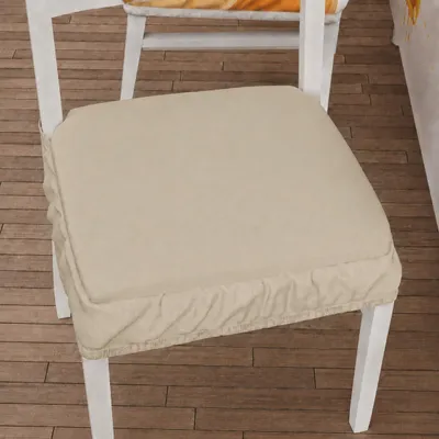 Zdjęcie produktu dla Poduszki na krzesła z gumką, jednokolorowe poduszki siedziskowe 40x40 cm, zestaw 2 sztuk, możliwość prania, kolor kremowy