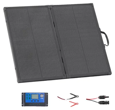 Produktbild von VEVOR 400W Faltbares Solarpanel mit Rahmen, 16BB N-Typ monokristallines Solarpanel Ladegerät 24% Effizienz, IP67 wasserdicht mit MC4-Ausgang & 10-in-1 DC-Adapter für Powerstations Camping Wanderungen, 1x100W