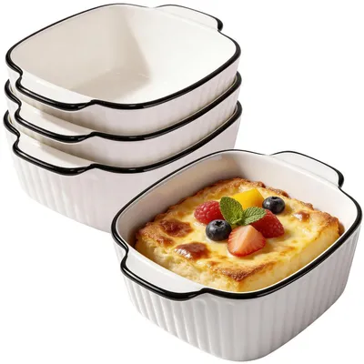 Productafbeelding van Ovenschaalvormen, keramiek, 4 stuks, 400 ml, rechthoekig, mini bakvormen, 14,5 x 11,5 x 5,5 cm